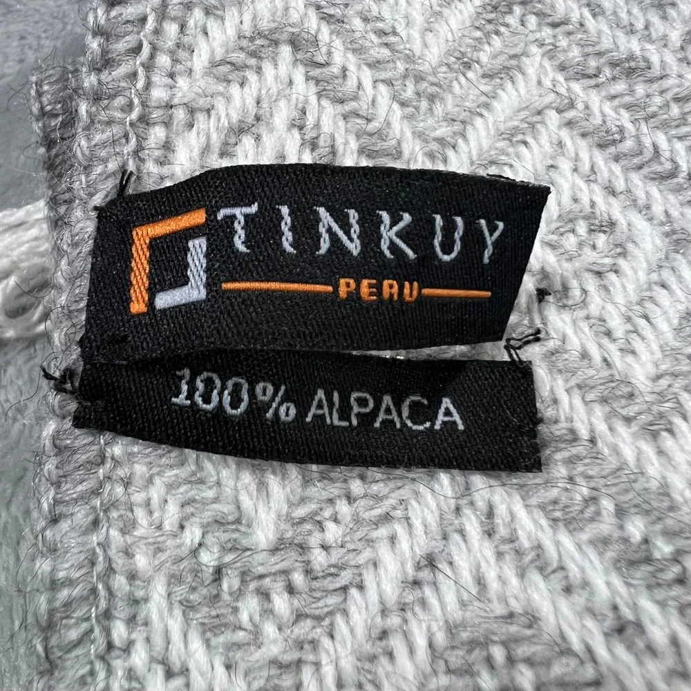 TINKUY PERU Scarf Unisex OS Grey 100% Alpaca Geometric Diamond Fringe